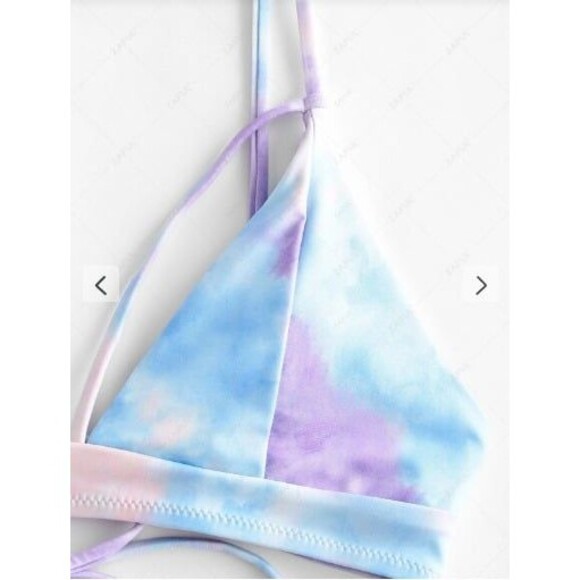 NWT Womens Tie Dye Strappy Bikini Swimsuit purple pink Multicolor sz L (8) - Picture 6 of 7